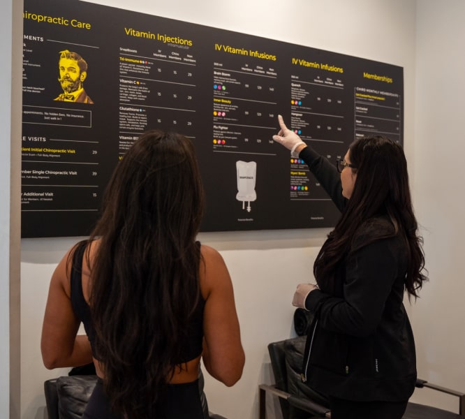 Two Women Looking At SnapCrack Menu On The Wall